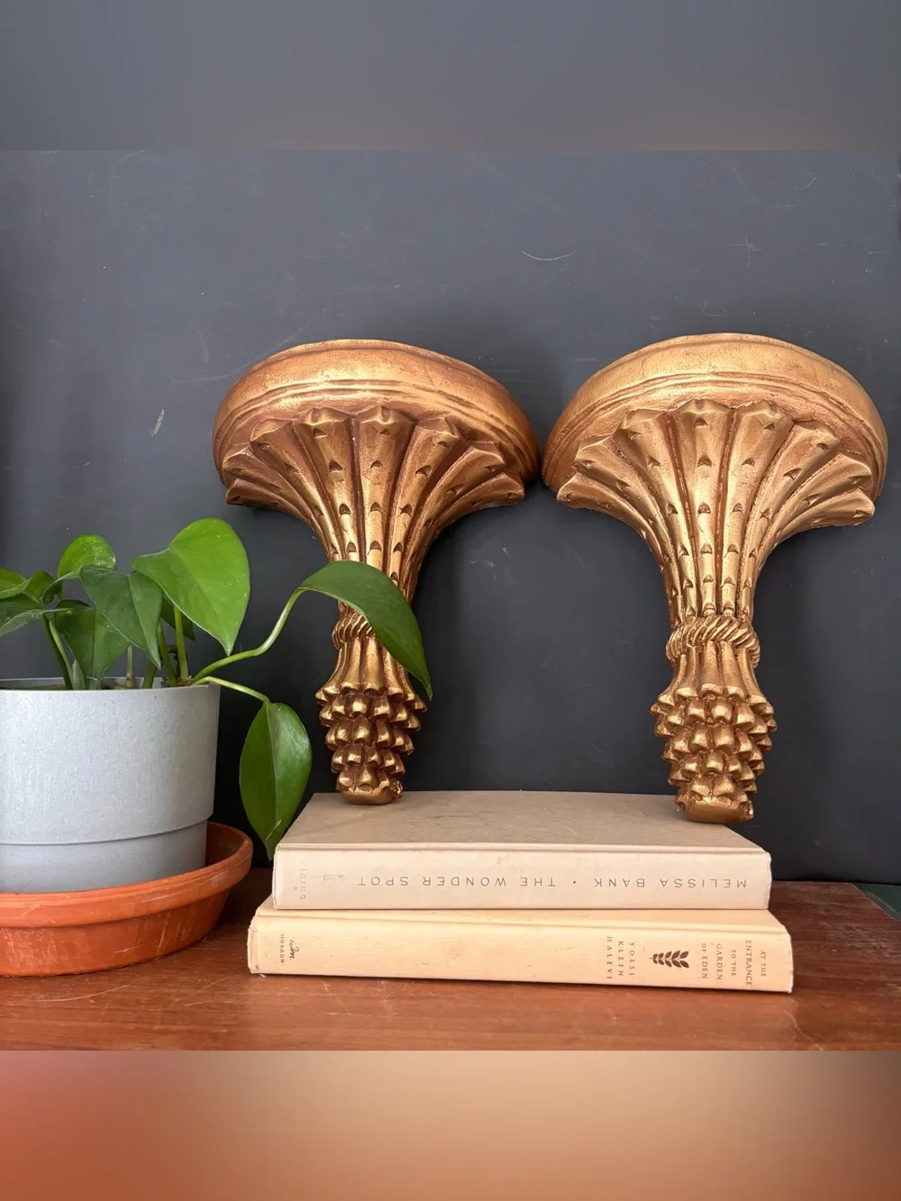 Vintage Gold Wall Shelves, Hollywood Regency Plaster